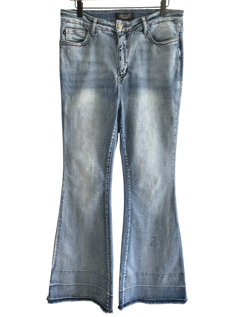 Judy Blue High Rise Flare Denim Jeans Release Hem Retro Boho JB88486 Size 15/32 - Picture 2 of 16